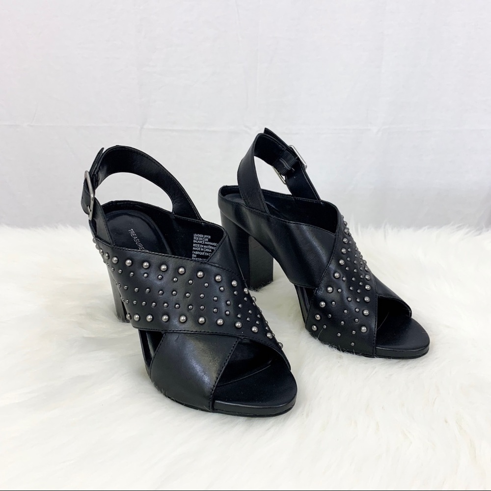 Treasure & Bond Black Leather Studded Chunky Heel